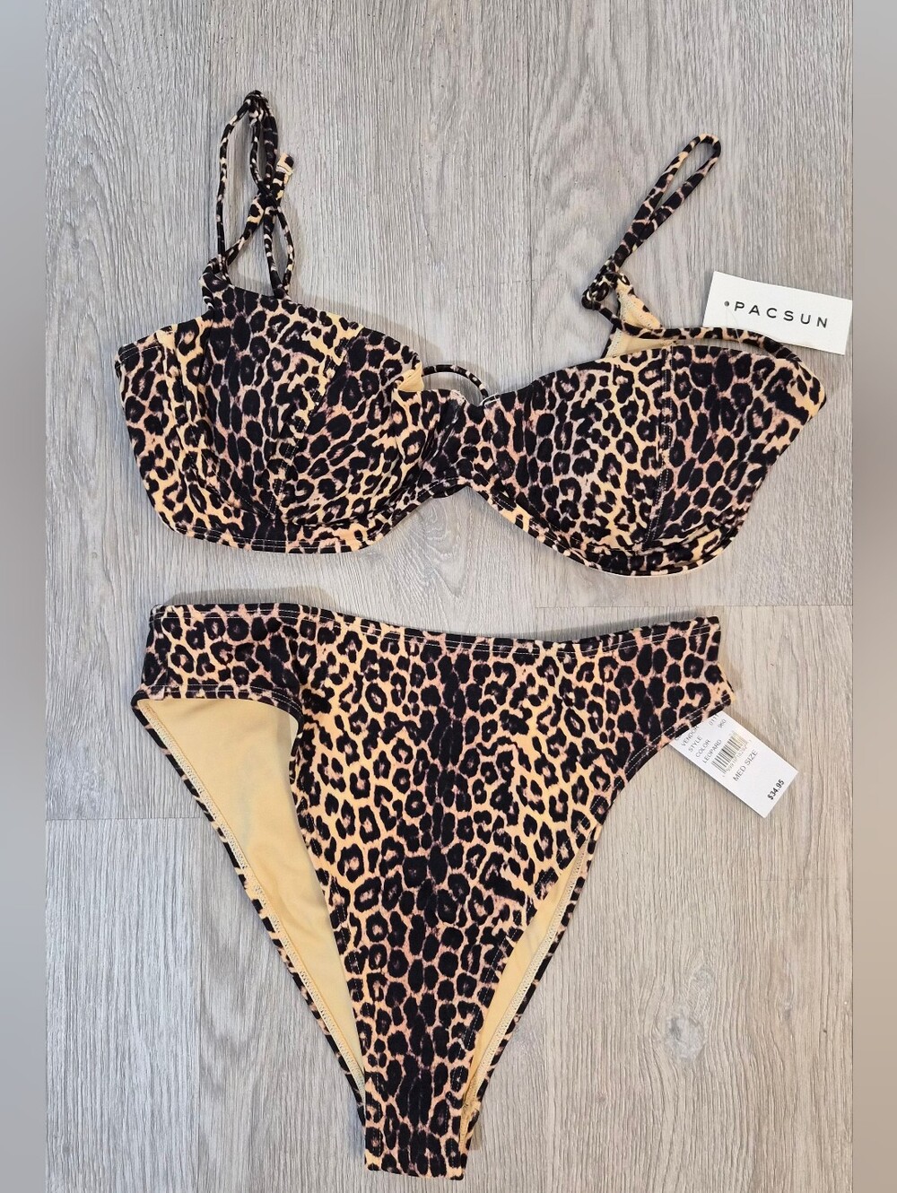 PacSun Leopard Print Underwire Bandeau Bikini - Top Size XLG,Bottom Medium